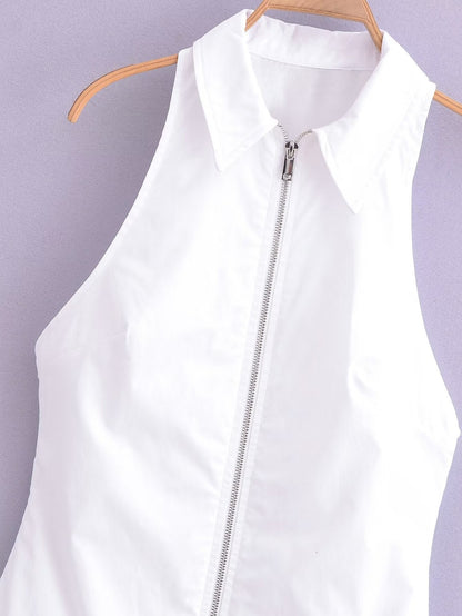 Women Clothing Summer Sexy Collared off the Shoulder Long Zipper Dress Women
