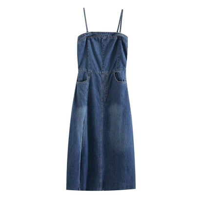 Women Clothing French Casual Slim Sheath Denim Camisole Dress