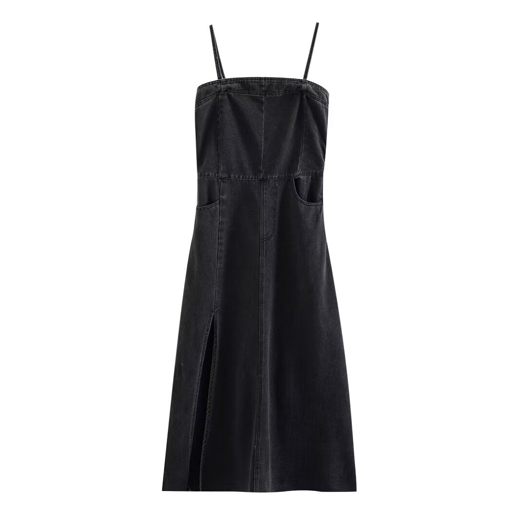 Women Clothing French Casual Slim Sheath Denim Camisole Dress