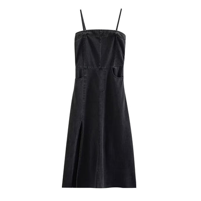 Women Clothing French Casual Slim Sheath Denim Camisole Dress