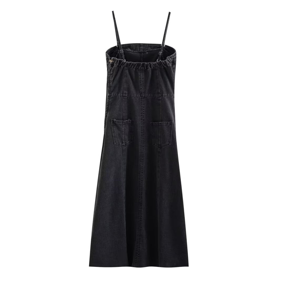 Women Clothing French Casual Slim Sheath Denim Camisole Dress