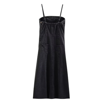 Women Clothing French Casual Slim Sheath Denim Camisole Dress