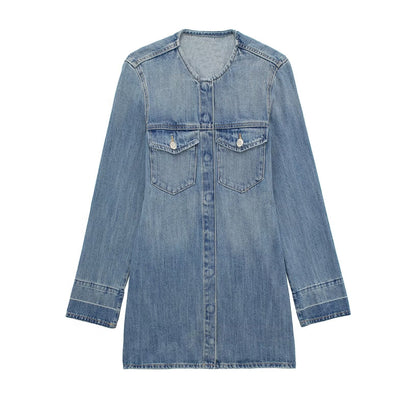 Denim Women Spring Autumn Clothing Retro Long Sleeve Loose Casual Dress