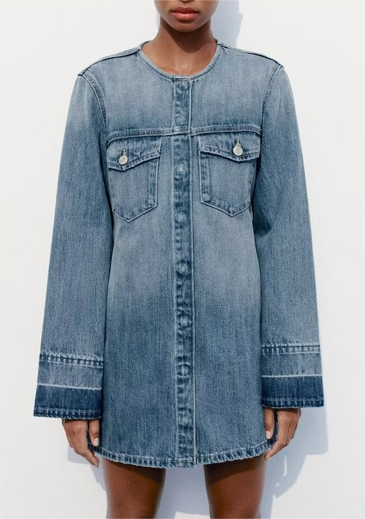 Denim Women Spring Autumn Clothing Retro Long Sleeve Loose Casual Dress