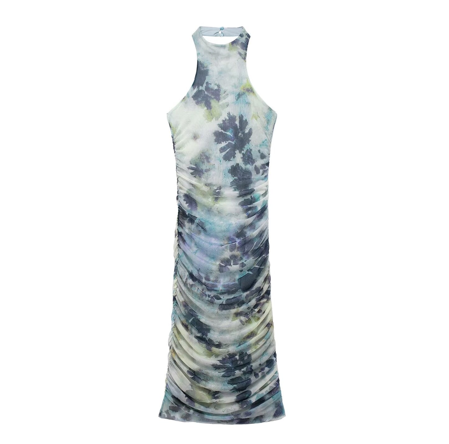 Spring Summer Women Clothing Ink Printing Deep V Plunge Large Backless Dress