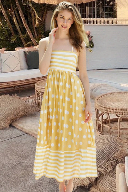 Polka Dot Square Neck Cami Midi  Dress