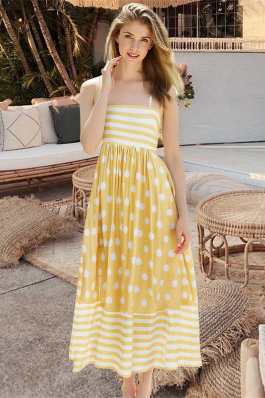 Polka Dot Square Neck Cami Midi  Dress