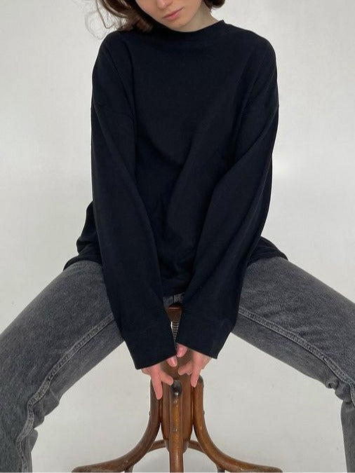 Thread Cuff Cotton T Shirt Women Knitted Loose Long Sleeved Top