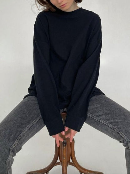 Thread Cuff Cotton T Shirt Women Knitted Loose Long Sleeved Top