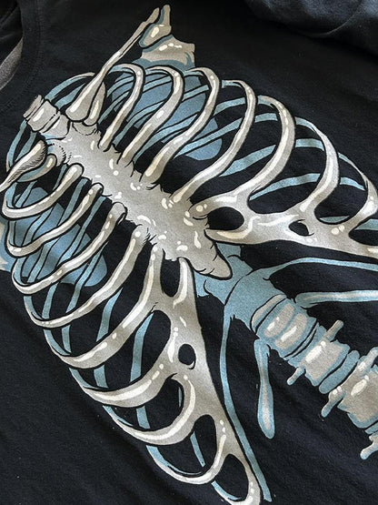 Skeleton Print Oversized Long Sleeve Tee