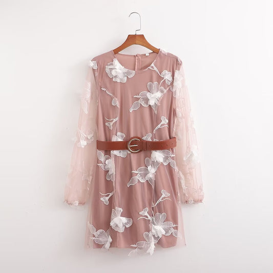 Spring Women Clothing Crumpled Printed Long Sleeve Dress