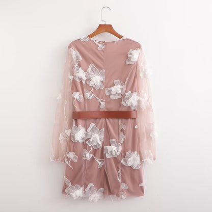 Spring Women Clothing Crumpled Printed Long Sleeve Dress