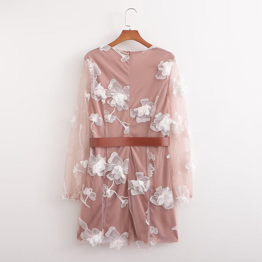 Spring Women Clothing Crumpled Printed Long Sleeve Dress