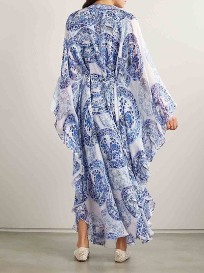 Sophisticated Resort Floral Leopard Print Flowy Maxi Dress