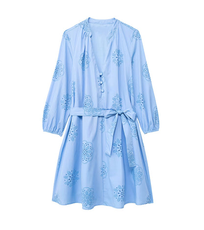 Spring Women Clothing Casual Adhesive Embroidery Decorative Poplin Dress