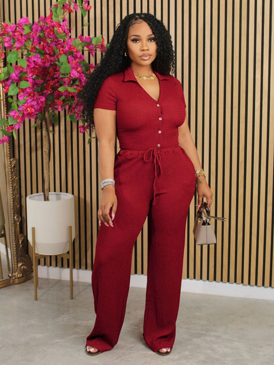 Women Clothing Short Sleeve Suit Loose Pleated Breathable V Neck Two Piece Suit Shirt Summer