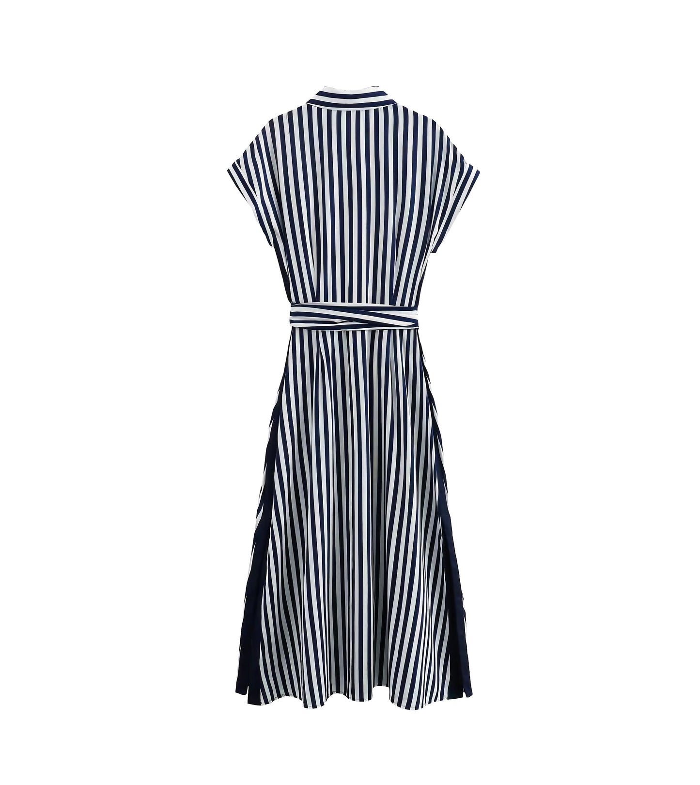 Fall Women Clothing Polo Collar Stripes Single Breasted Waist Slimming Dress Dress