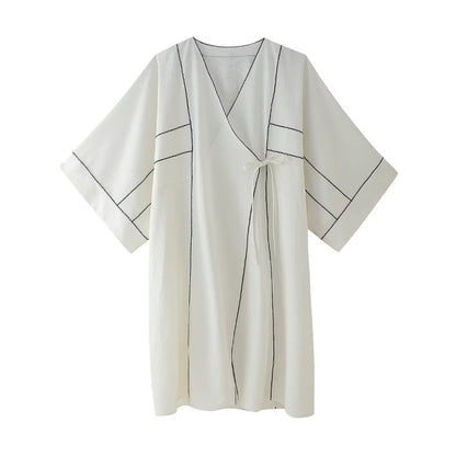 Women Simple Linen Asymmetric Long Sleeve Casual Dress