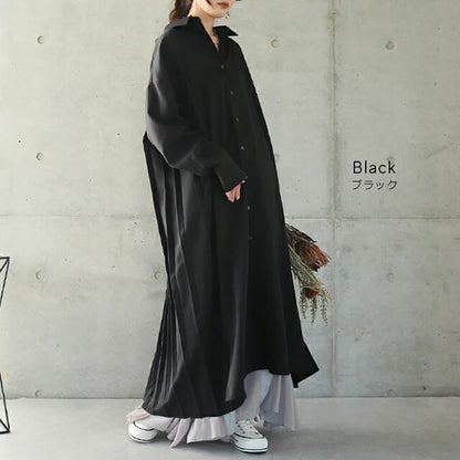 Spring Autumn Loose Overknee Dress Women Casual Large Version Back Pleated Long Shirt Dress