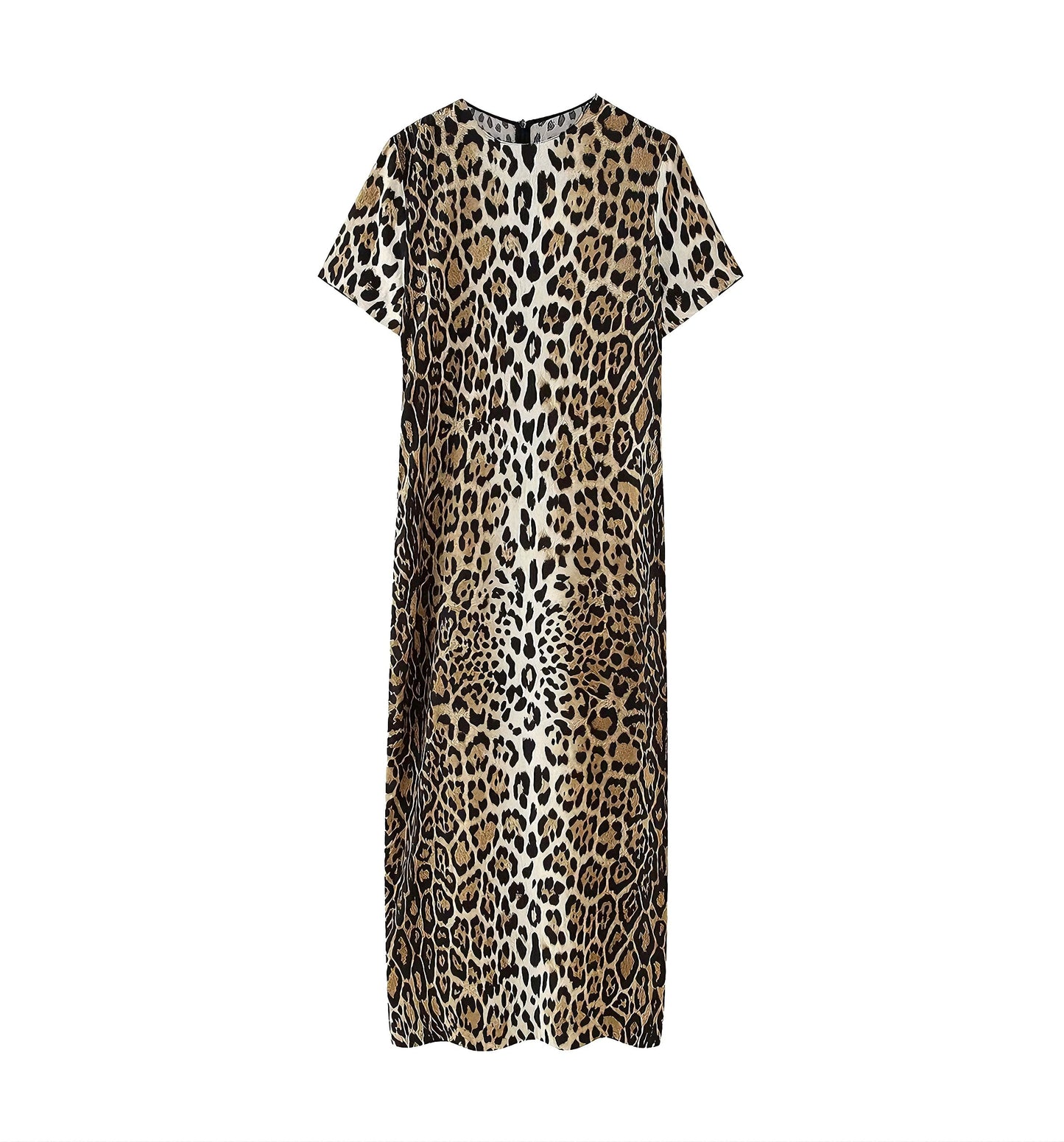 Women Clothing Summer Casual Animal Print Short Sleeve Mid Length Dress Women