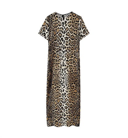 Women Clothing Summer Casual Animal Print Short Sleeve Mid Length Dress Women