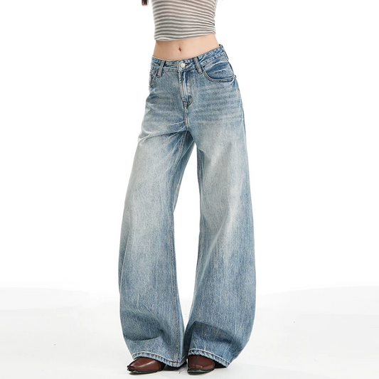 Vintage blue pocket zip-up low rise wide leg | Baggy Low Rise Jeans  | Festival Outfits Women