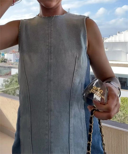 Street Sexy Casual Patchwork Denim Dress Contrast Color Vest Dress