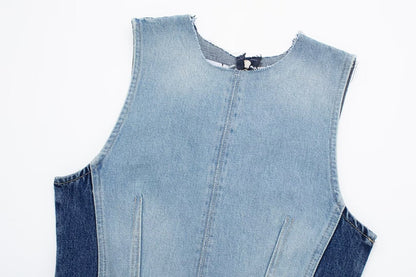 Street Sexy Casual Patchwork Denim Dress Contrast Color Vest Dress