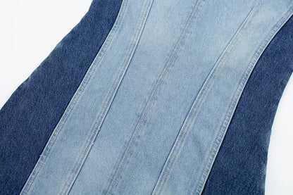 Street Sexy Casual Patchwork Denim Dress Contrast Color Vest Dress