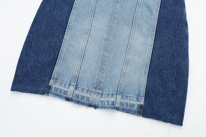 Street Sexy Casual Patchwork Denim Dress Contrast Color Vest Dress