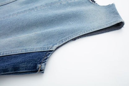Street Sexy Casual Patchwork Denim Dress Contrast Color Vest Dress