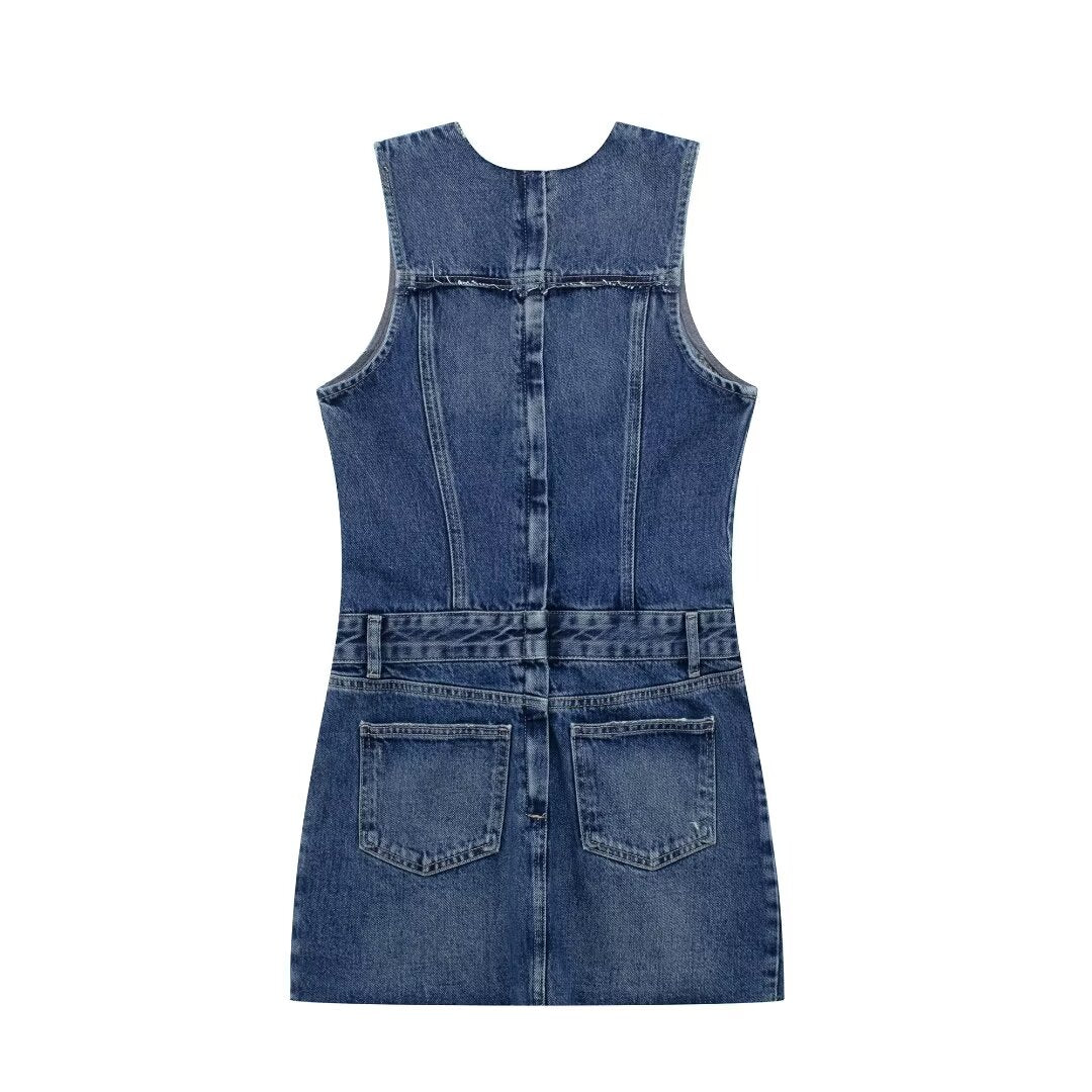 Street Sexy Casual Patchwork Denim Dress Contrast Color Vest Dress