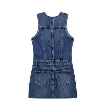 Street Sexy Casual Patchwork Denim Dress Contrast Color Vest Dress