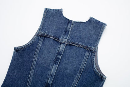 Street Sexy Casual Patchwork Denim Dress Contrast Color Vest Dress