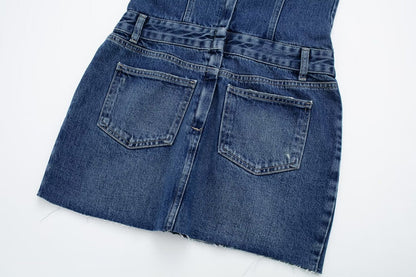 Street Sexy Casual Patchwork Denim Dress Contrast Color Vest Dress