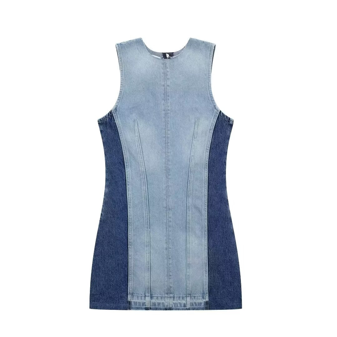 Street Sexy Casual Patchwork Denim Dress Contrast Color Vest Dress