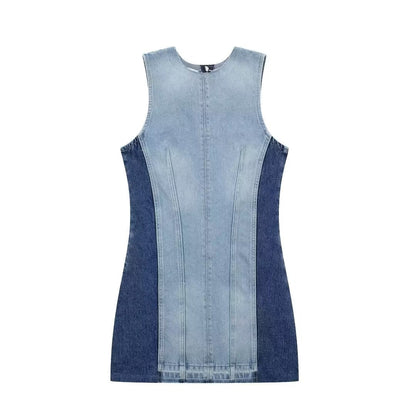 Street Sexy Casual Patchwork Denim Dress Contrast Color Vest Dress