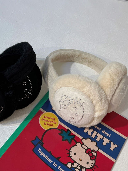 Y2K Cartoon Kitty Black Solid Earmuff