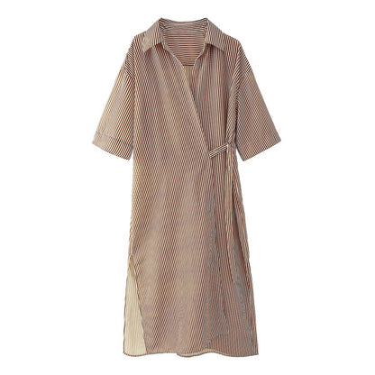 Women Striped Asymmetric Loose Midi Dress