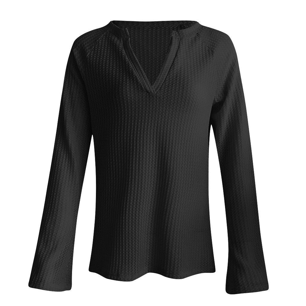 Waffle V-Neck Tops
