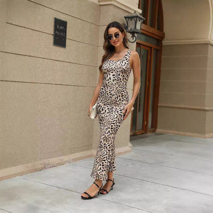 Women Clothing Summer Printed Sleeveless Slim Maxi Dress Women