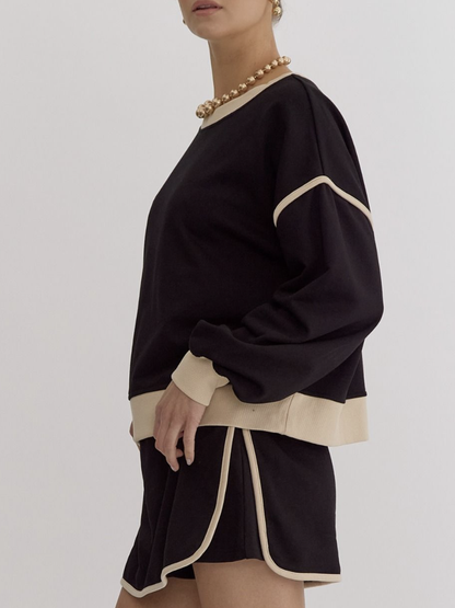 Ladies Autumn Suit Fresh Loose Multicolor Cotton Sweater Imitation Skirt Shorts