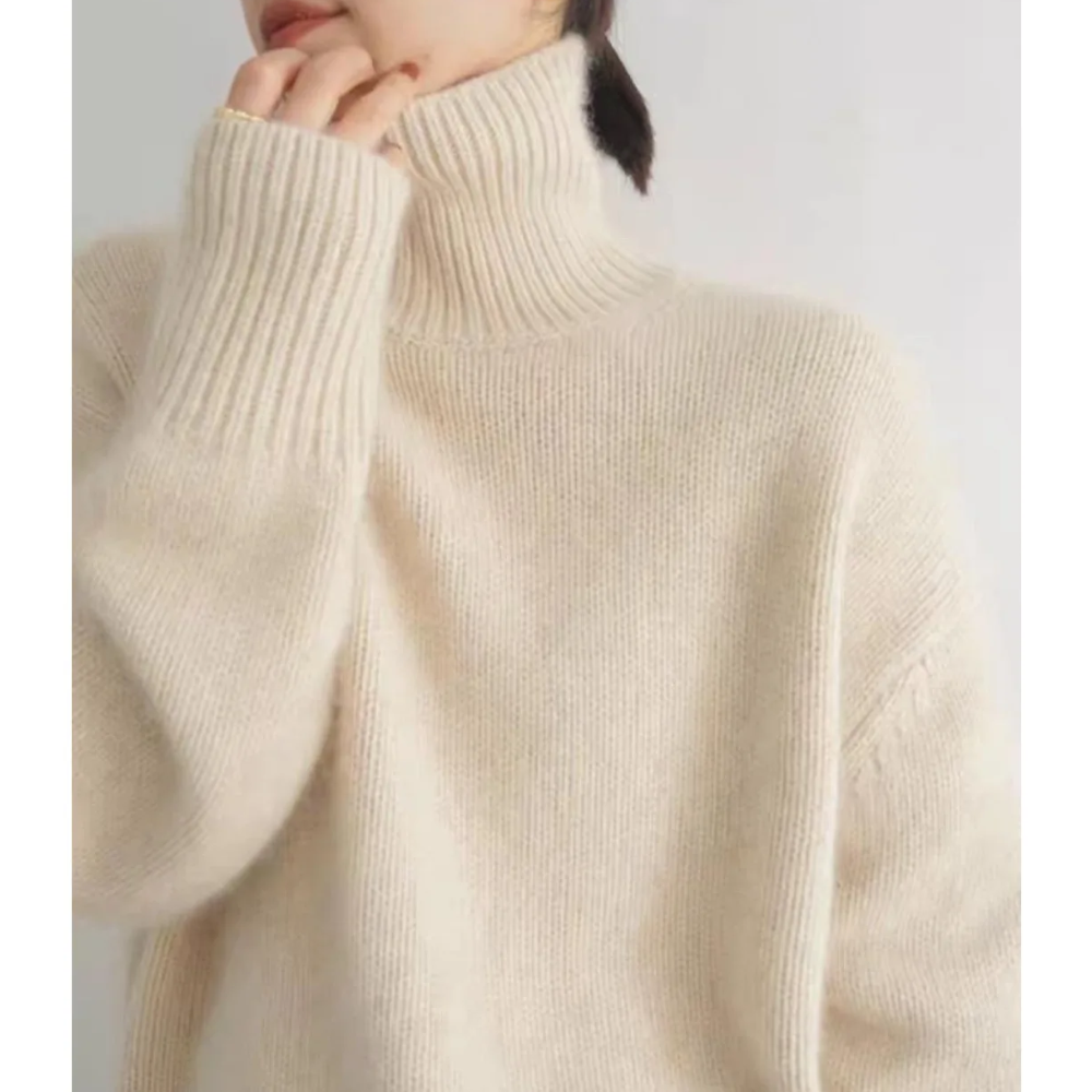 Jersey holgado de cuello alto para mujer con dobladillo y puños acanalados | Ideal para otoño/invierno