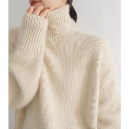 Jersey holgado de cuello alto para mujer con dobladillo y puños acanalados | Ideal para otoño/invierno