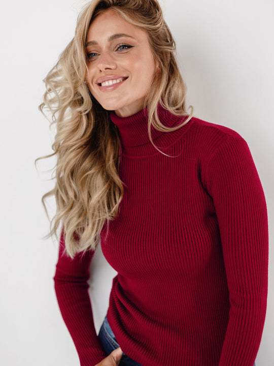Jersey de punto de cuello alto ajustado para mujer | Ideal para otoño/invierno