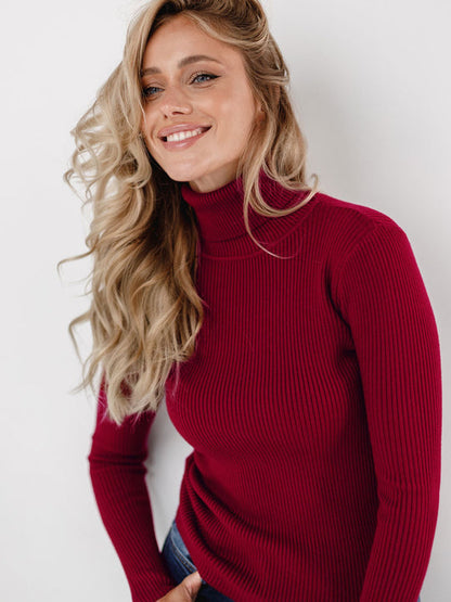 Jersey de punto de cuello alto ajustado para mujer | Ideal para otoño/invierno