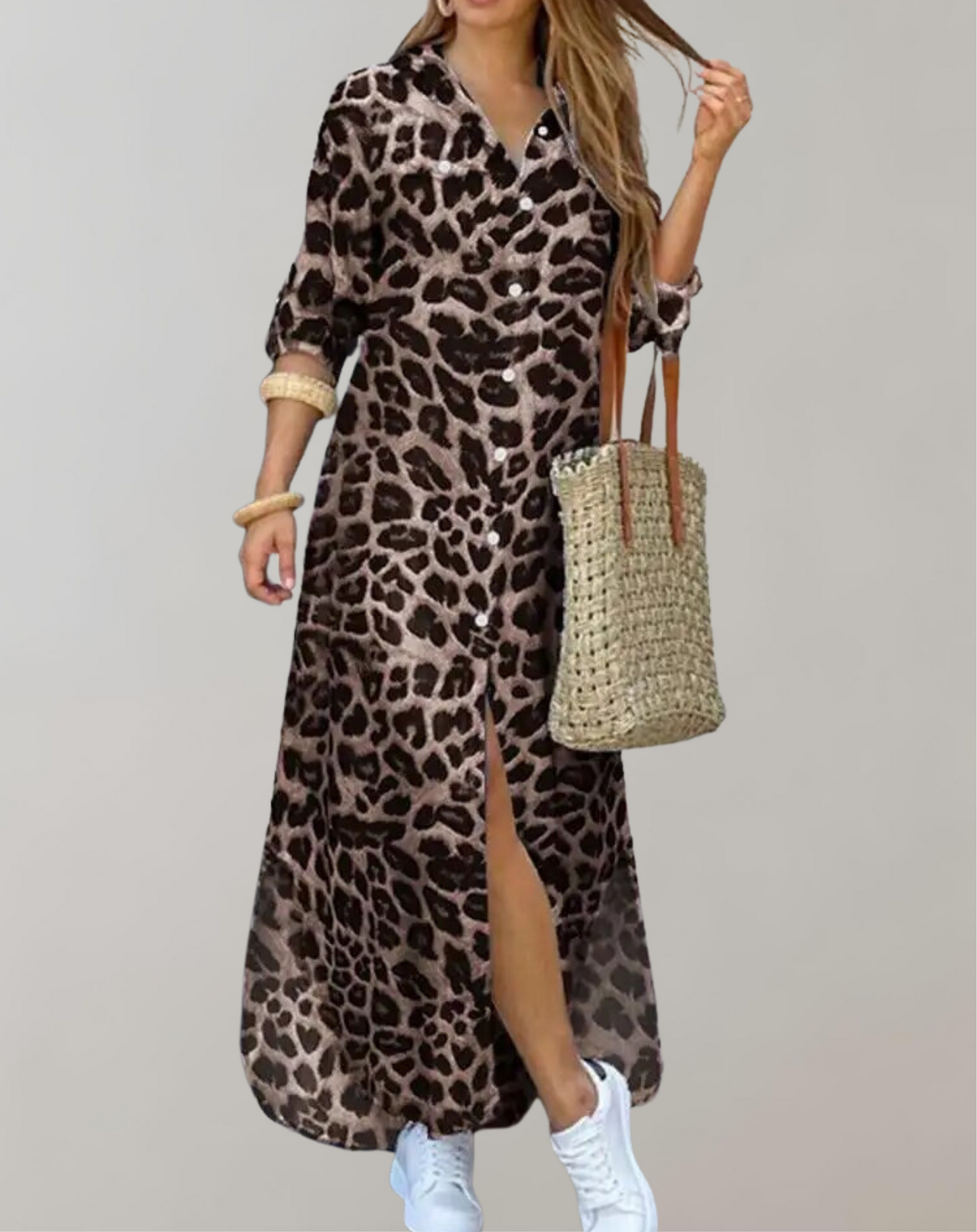 Vestido informal con estampado de leopardo y botones para mujer | Ideal para primavera/verano