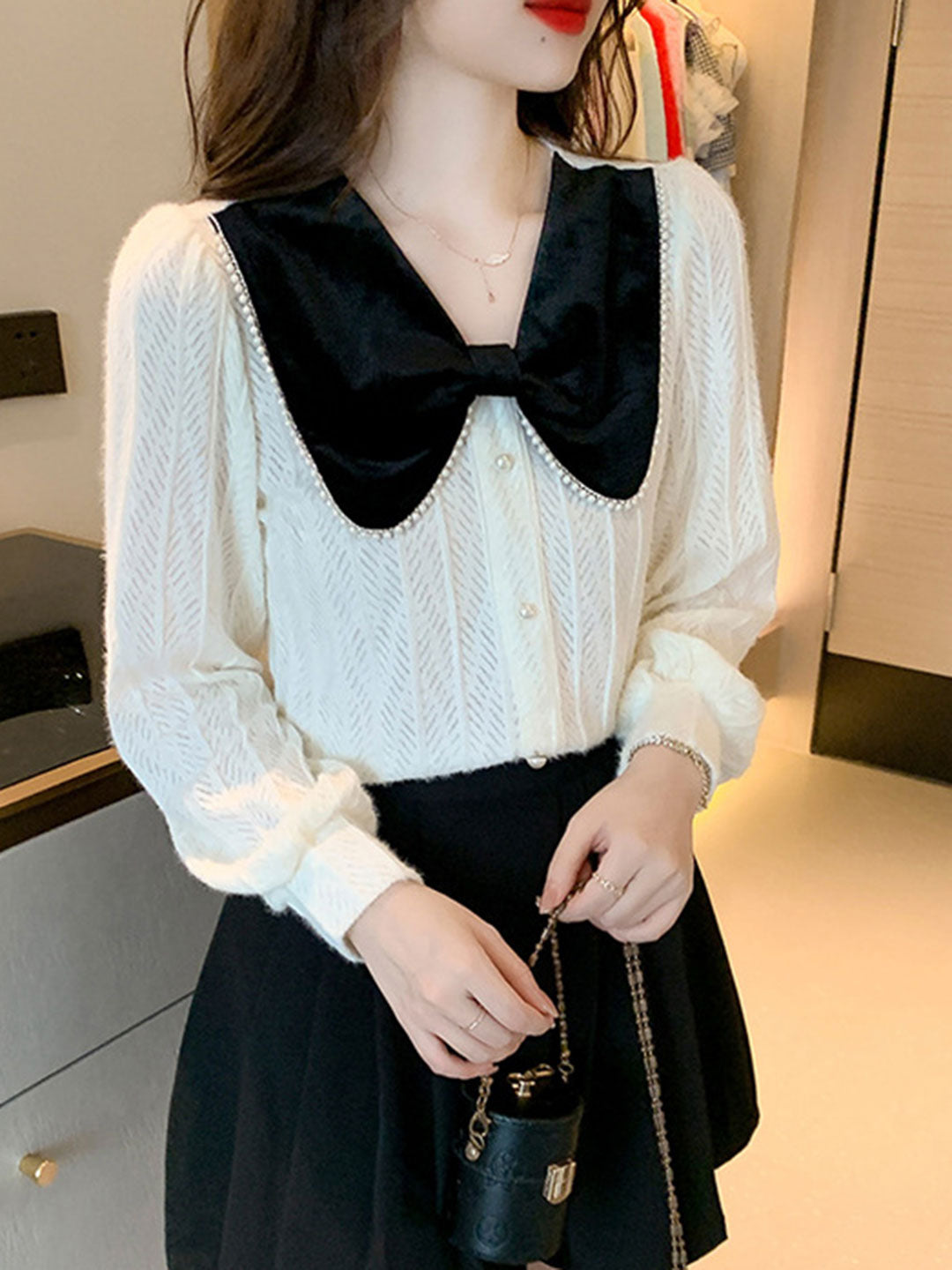 Natalie Paneled Lace Balloon Sleeve Shirt