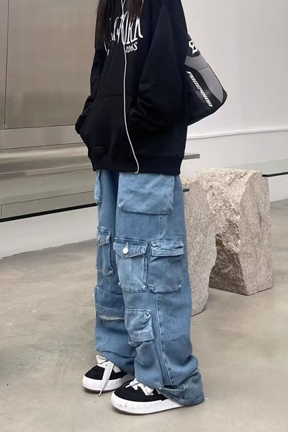 Vaqueros con cremallera y lavado claro