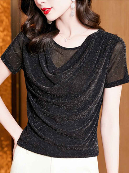 Jocelyn Classic Swing Collar Solid Color Mesh Top